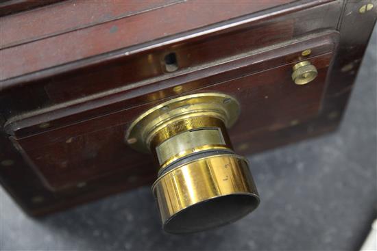 A Victorian mahogany plate camera, 9.5in.